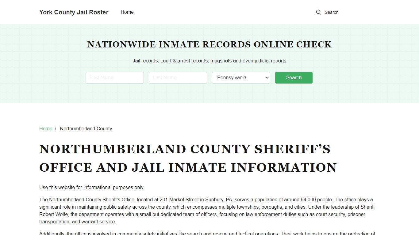 Northumberland County Sheriff, PA, Jail Inmate Search, Arrests Lookup