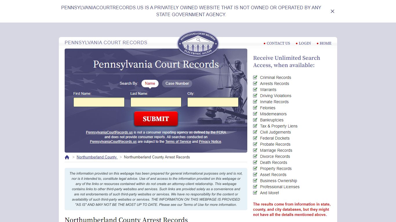 Northumberland County Arrest Records | PennsylvaniaCourtRecords.us