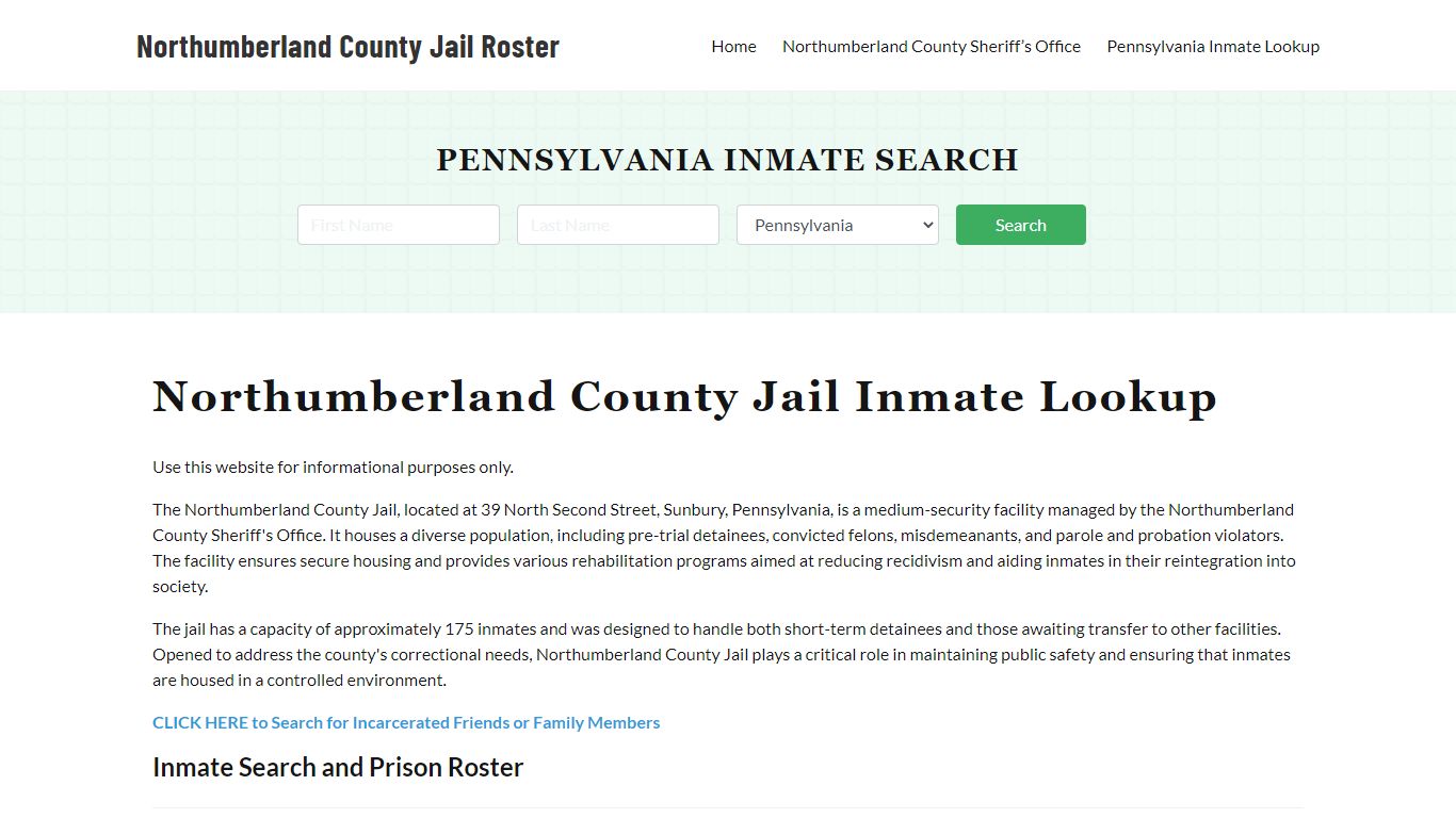 Northumberland County Jail Roster Lookup, PA, Inmate Search