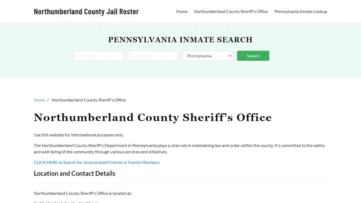 Northumberland County Sheriff Office, PA, Arrest Warrants Search